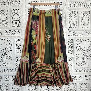 Anu By Natural Flowy Colorful Boho Hippy Artsy Peasant Midi Skirt Sz Large
